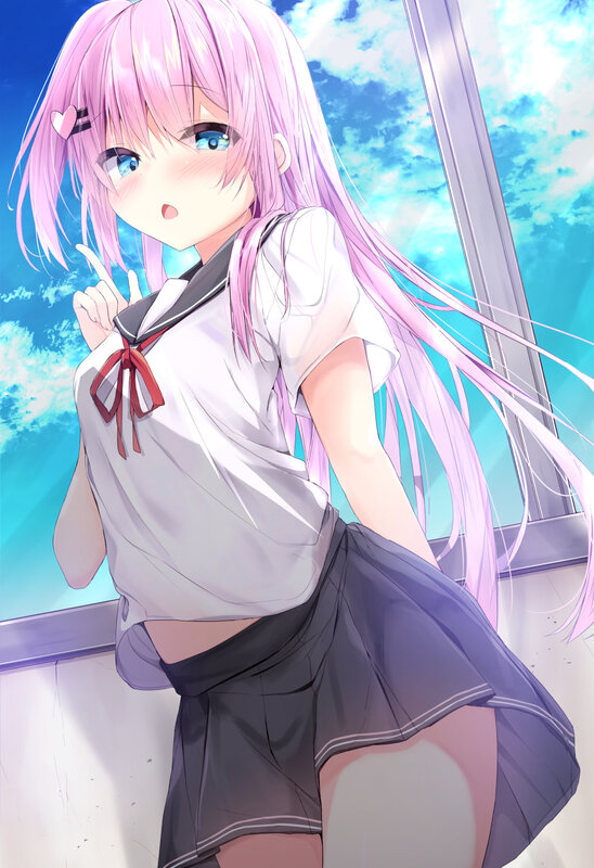 Pink-haired Anime Girl — Pink, Calm, Afternoon, School Uniform, Window