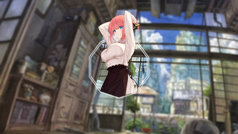 Pink-haired Anime Girl — Pink, Calm, Afternoon, Window, Bookshelf