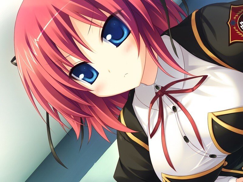 Pink-haired Anime Girl — Pink, Calm, Blue Eyes, School Uniform