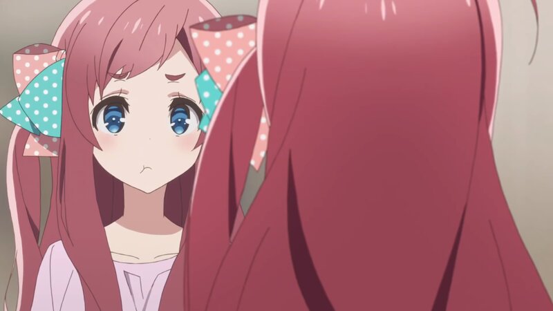 Pink-haired Anime Girl — Pink, Calm, Bow, Blue Eyes