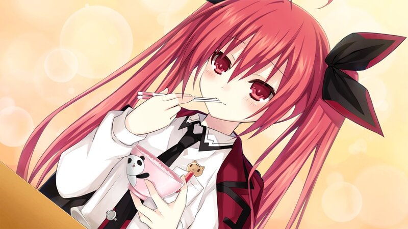 Pink-haired Anime Girl — Pink, Calm, Chopsticks, Bowl