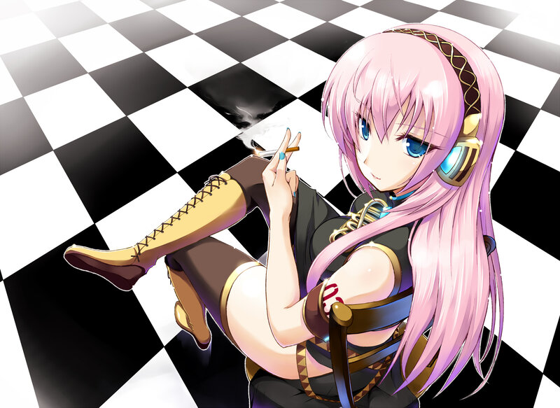 Pink-haired Anime Girl — Pink, Calm, Cigarette