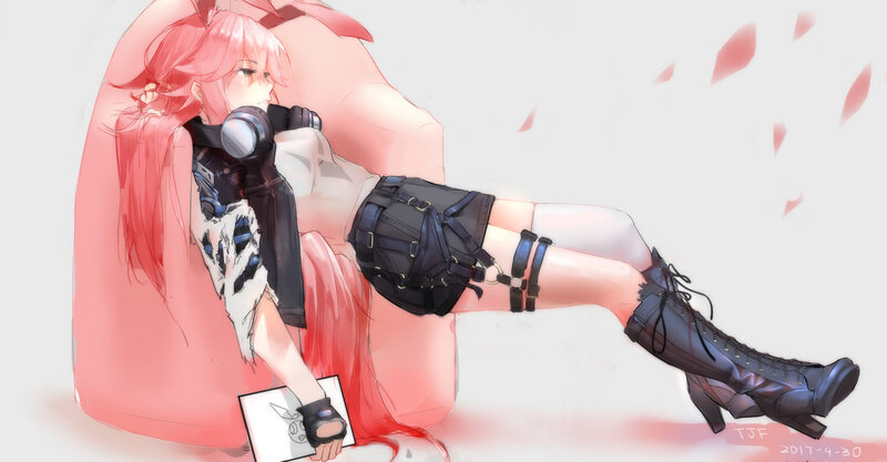 Pink-haired Anime Girl — Pink, Calm, Digital Art, Gloves