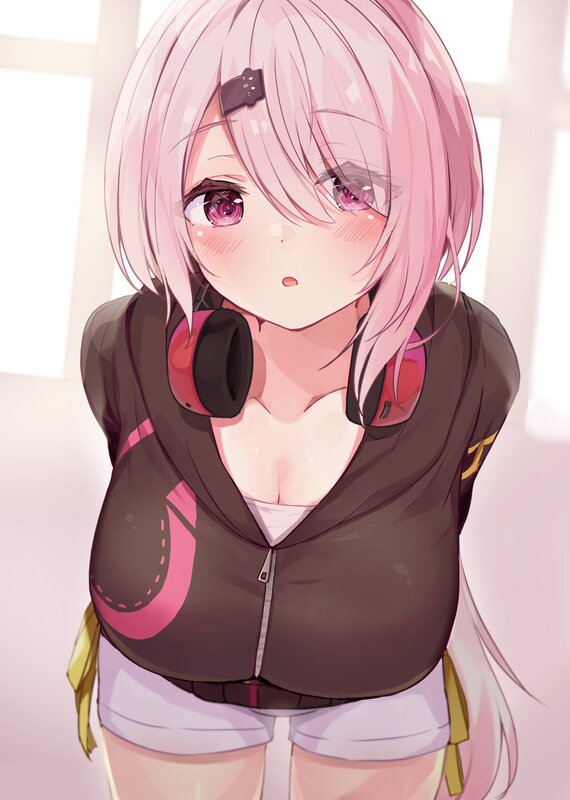 Pink-haired Anime Girl — Pink, Calm, Headphones, Hoodie