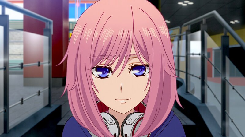 Pink-haired Anime Girl — Pink, Calm, Headphones, Indoor Setting
