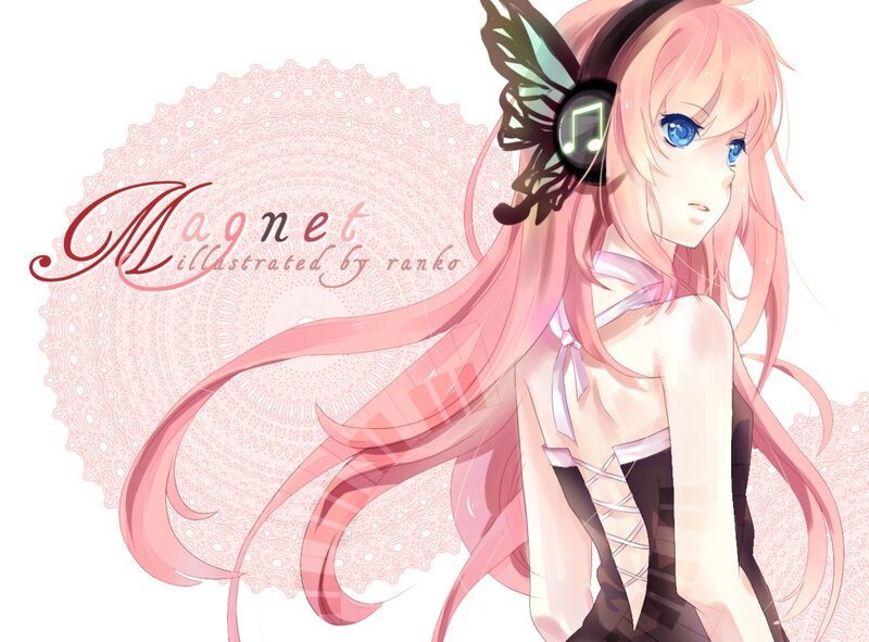 Pink-haired Anime Girl — Pink, Calm, Headphones, Music Note, Lace Pattern