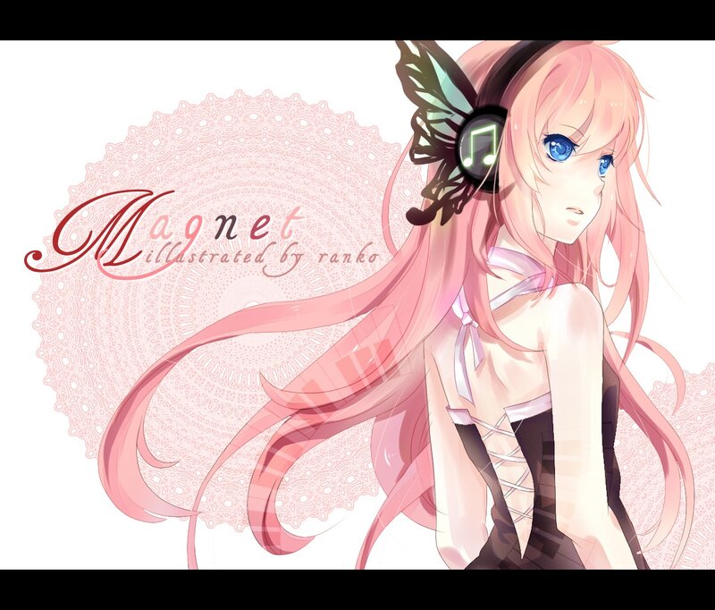 Pink-haired Anime Girl — Pink, Calm, Headphones, Music Note, Lace Pattern, White