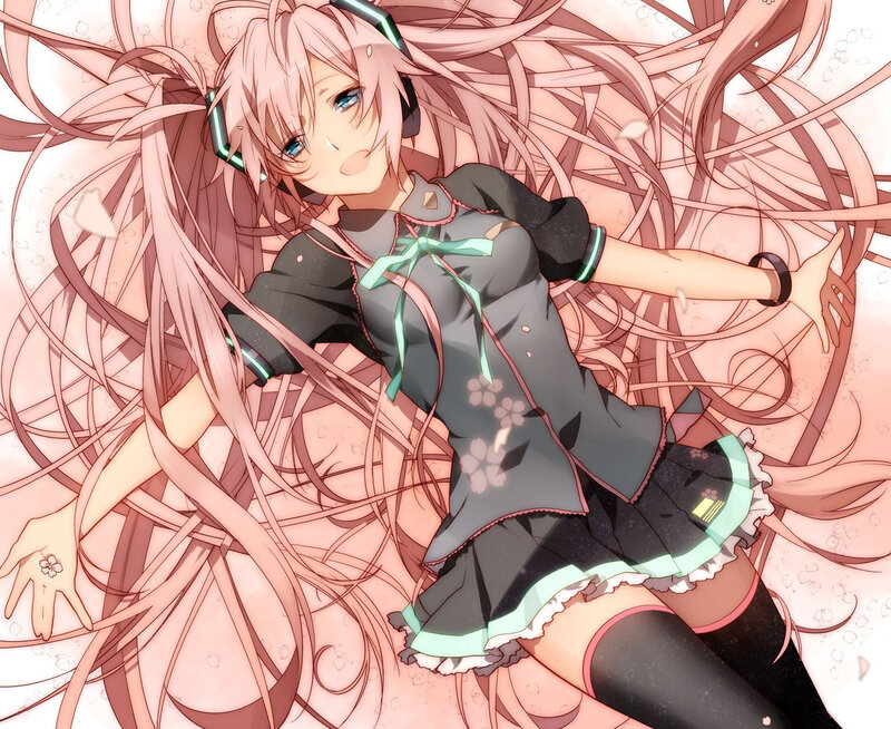 Pink-haired Anime Girl — Pink, Calm, Long Hair, Headphones, Skirt