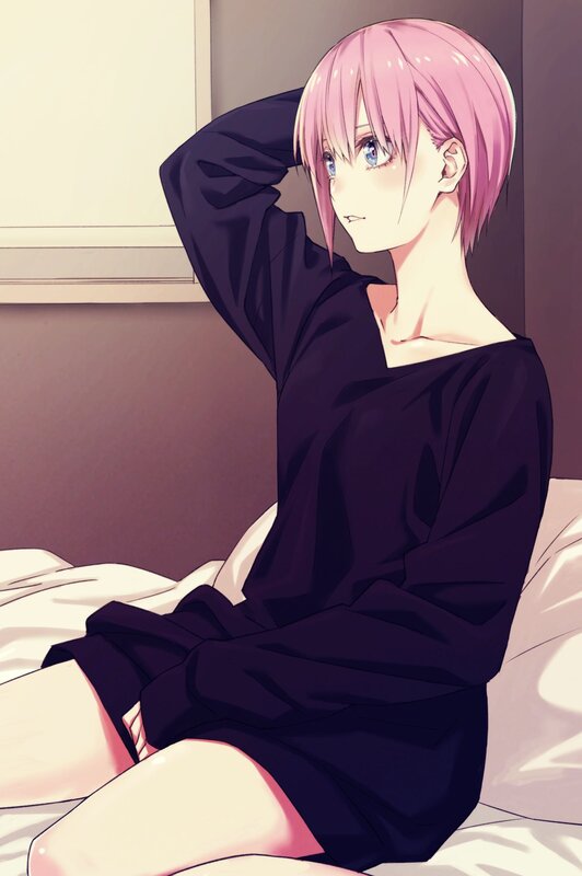 Pink-haired Anime Girl — Pink, Calm, Morning, Bed