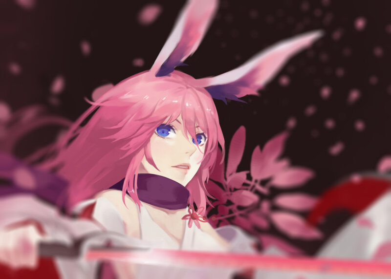 Pink-haired Anime Girl — Pink, Calm, Night, Bunny Ears