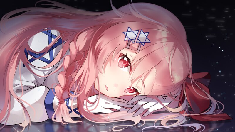 Pink-haired Anime Girl — Pink, Calm, Night, Red Eyes