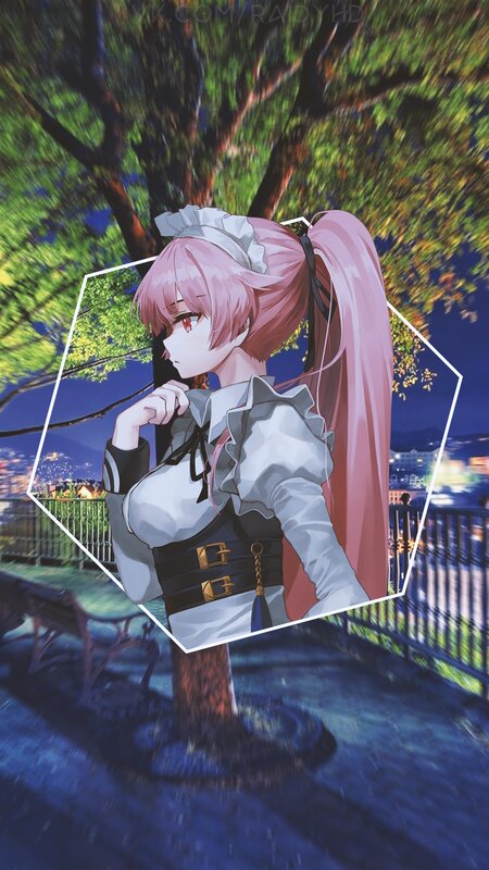 Pink-haired Anime Girl — Pink, Calm, Night, Tree