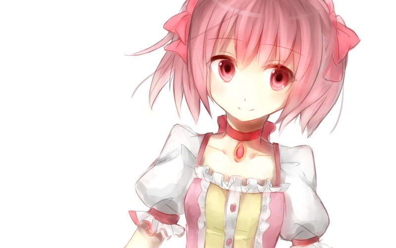 Pink-haired Anime Girl — Pink, Calm, Red Eyes, Bows