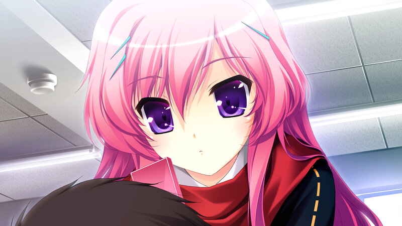 Pink-haired Anime Girl — Pink, Calm, School Uniform, Ceiling Light