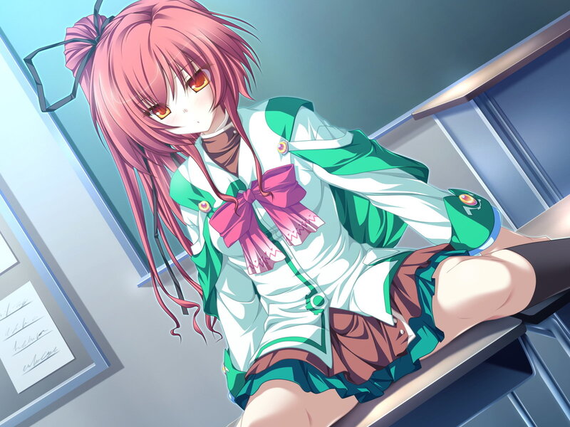 Pink-haired Anime Girl — Pink, Calm, School Uniform, Desk