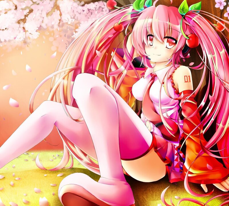 Pink-haired Anime Girl — Pink, Calm, Spring, Cherry Blossoms, Sakura Petals