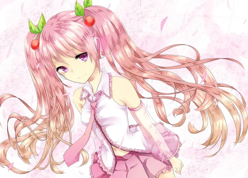 Pink-haired Anime Girl — Pink, Calm, Spring, Cherry Blossoms