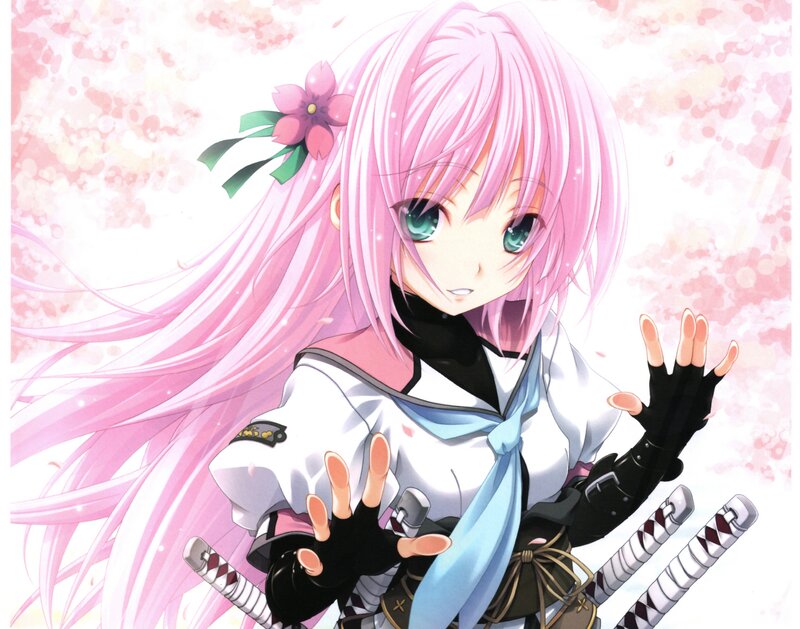 Pink-haired Anime Girl — Pink, Calm, Spring, Swords