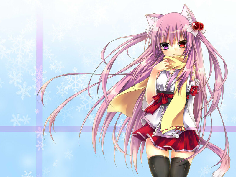 Pink-haired Anime Girl — Pink, Calm, Winter, Cat Ears