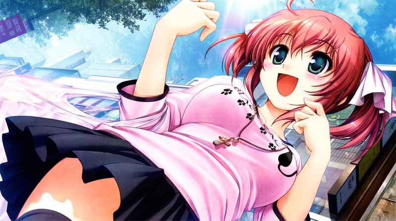 Pink-haired Anime Girl — Pink, Cheerful, Afternoon, Cityscape