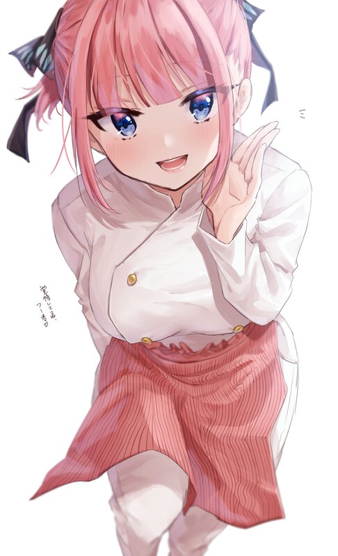 Pink-haired Anime Girl — Pink, Cheerful, Blue Eyes, White Shirt
