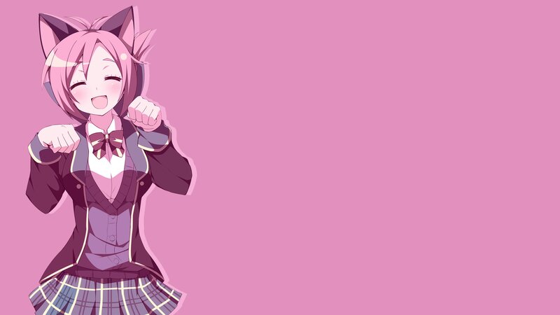 Pink-haired Anime Girl — Pink, Cheerful, Cat Ears, School Uniform