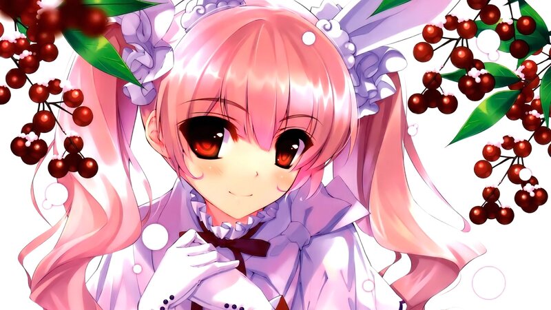 Pink-haired Anime Girl — Pink, Cheerful, Cherries