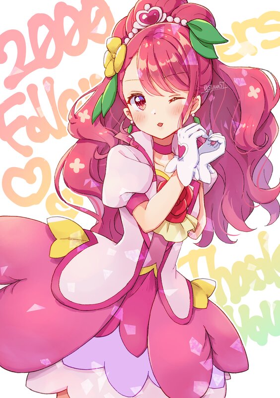 Pink-haired Anime Girl — Pink, Cheerful, Flower Crown, Gloves