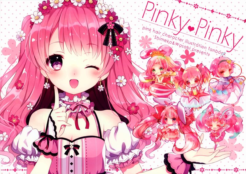 Pink-haired Anime Girl — Pink, Cheerful, Flowers, Chibi Characters