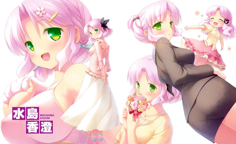 Pink-haired Anime Girl — Pink, Cheerful, Flowers, School Uniform