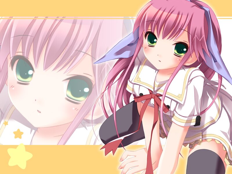 Pink-haired Anime Girl — Pink, Cheerful, Green Eyes