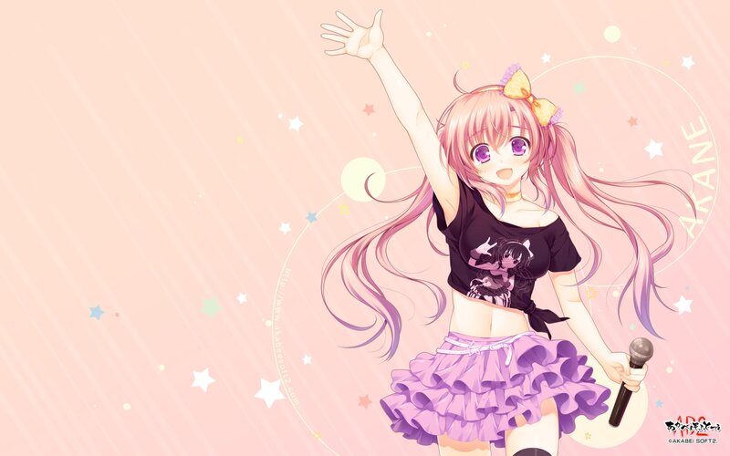 Pink-haired Anime Girl — Pink, Cheerful, Microphone