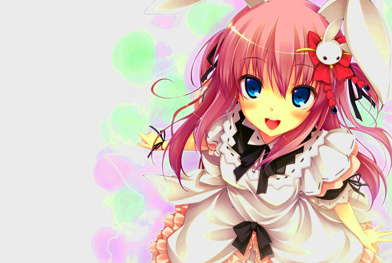Pink-haired Anime Girl — Pink, Cheerful, Rabbit Ears
