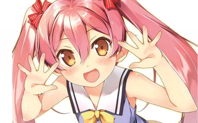 Pink-haired Anime Girl — Pink, Cheerful, Sailor Uniform, Bows