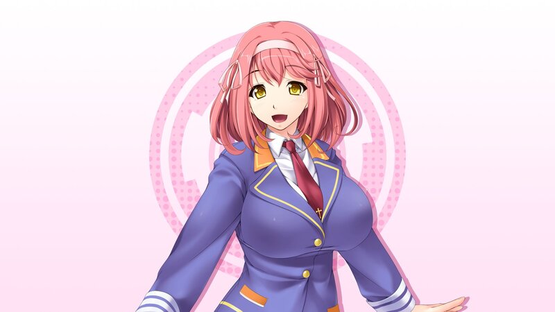 Pink-haired Anime Girl — Pink, Cheerful, School Uniform, Headband