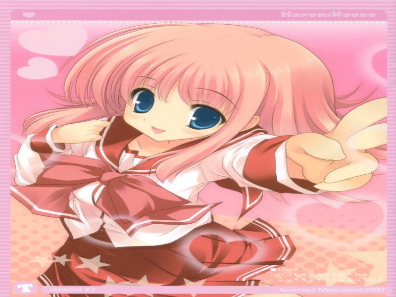 Pink-haired Anime Girl — Pink, Cheerful, School Uniform, Peace Sign