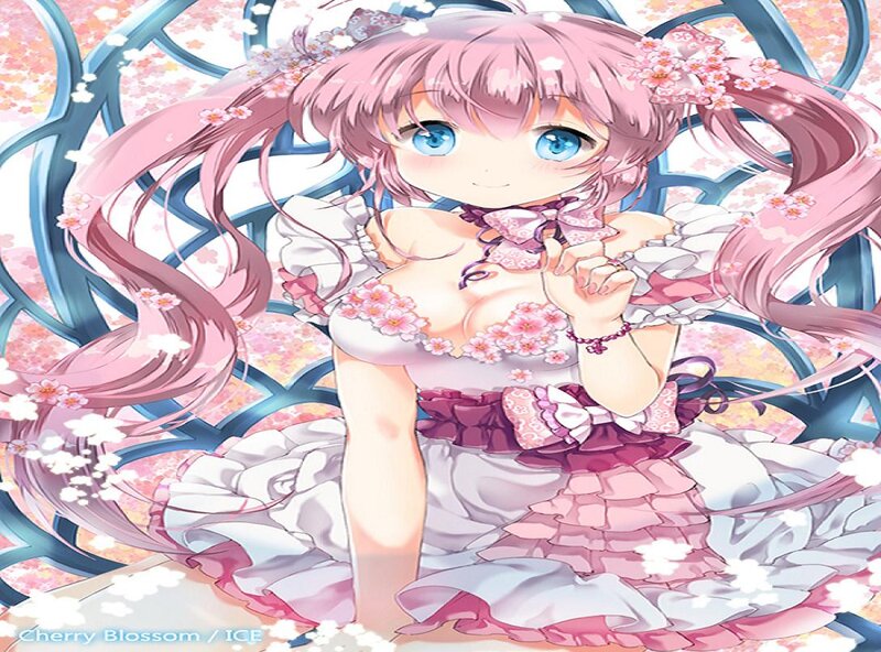Pink-haired Anime Girl — Pink, Cheerful, Spring, Cherry Blossoms, Dress