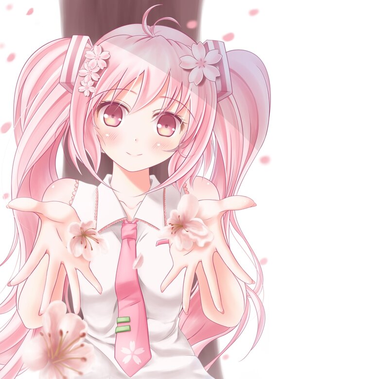Pink-haired Anime Girl — Pink, Cheerful, Spring, Cherry Blossoms, School Uniform
