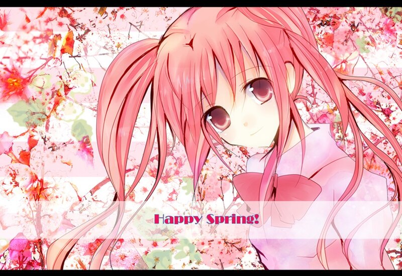 Pink-haired Anime Girl — Pink, Cheerful, Spring, Cherry Blossoms