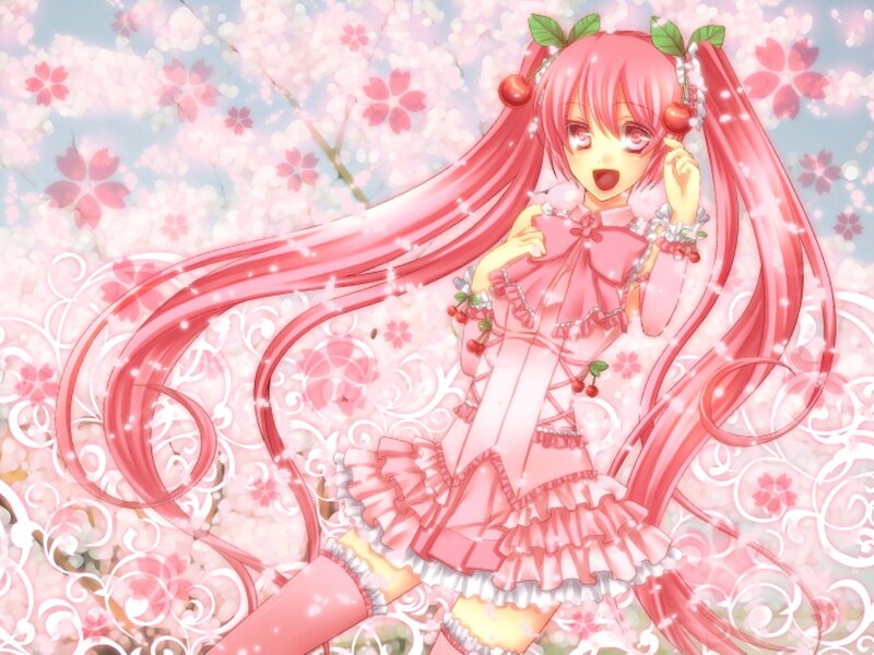 Pink-haired Anime Girl — Pink, Cheerful, Spring, Cherry