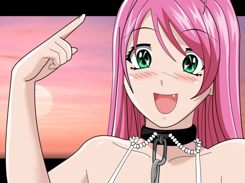 Pink-haired Anime Girl — Pink, Cheerful, Sunset, Choker