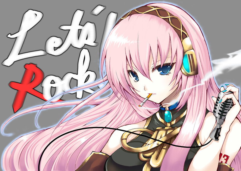 Pink-haired Anime Girl — Pink, Confident, Microphone, Cigarette
