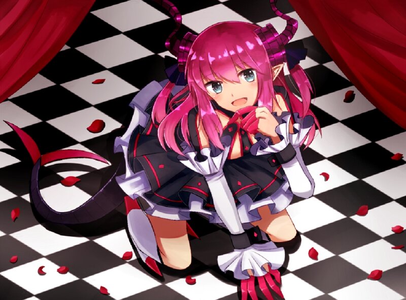 Pink-haired Anime Girl — Pink, Dramatic, Checkered Floor, Rose Petals