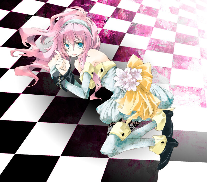Pink-haired Anime Girl — Pink, Dramatic, Checkered Floor