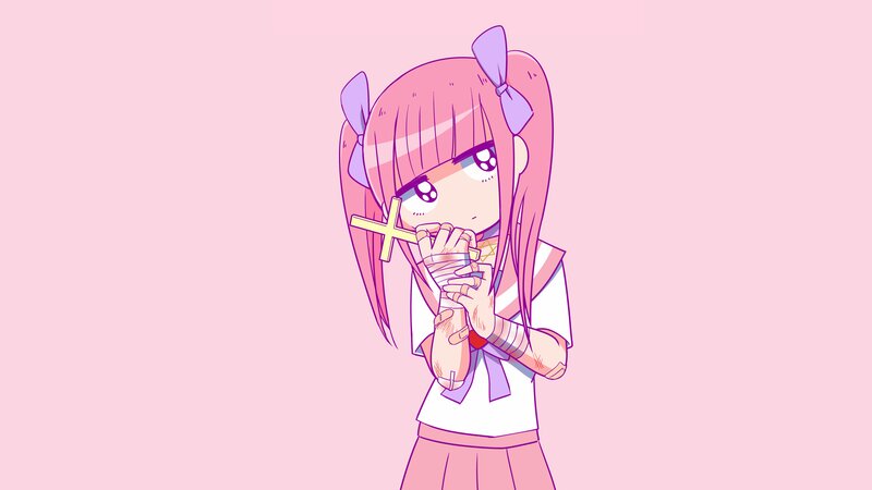 Pink-haired Anime Girl — Pink, Dramatic, Cross