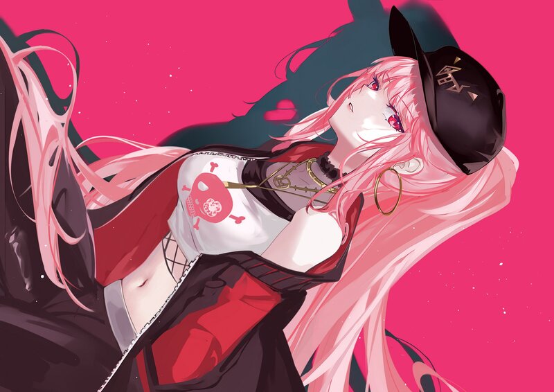 Pink-haired Anime Girl — Pink, Dramatic, Hat, Skull Design
