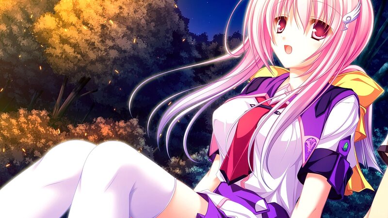 Pink-haired Anime Girl — Pink, Dramatic, Night, Long Hair, Forest
