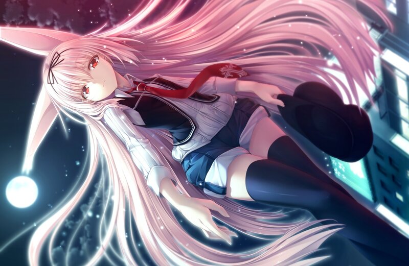 Pink-haired Anime Girl — Pink, Dramatic, Night, Long Hair, School Uniform