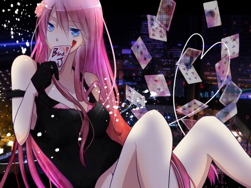 Pink-haired Anime Girl — Pink, Dramatic, Night, Playing Cards
