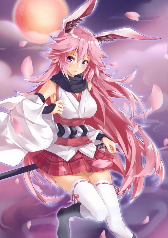 Pink-haired Anime Girl — Pink, Dramatic, Night, Rabbit Ears